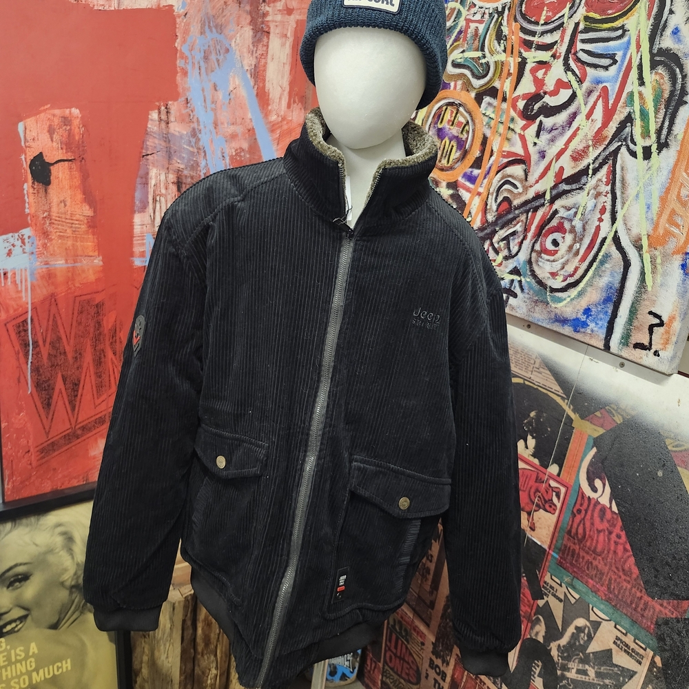 Jeep West Louis Black Corduroy Zip-Up Jacket with Sherpa Collar 2XL